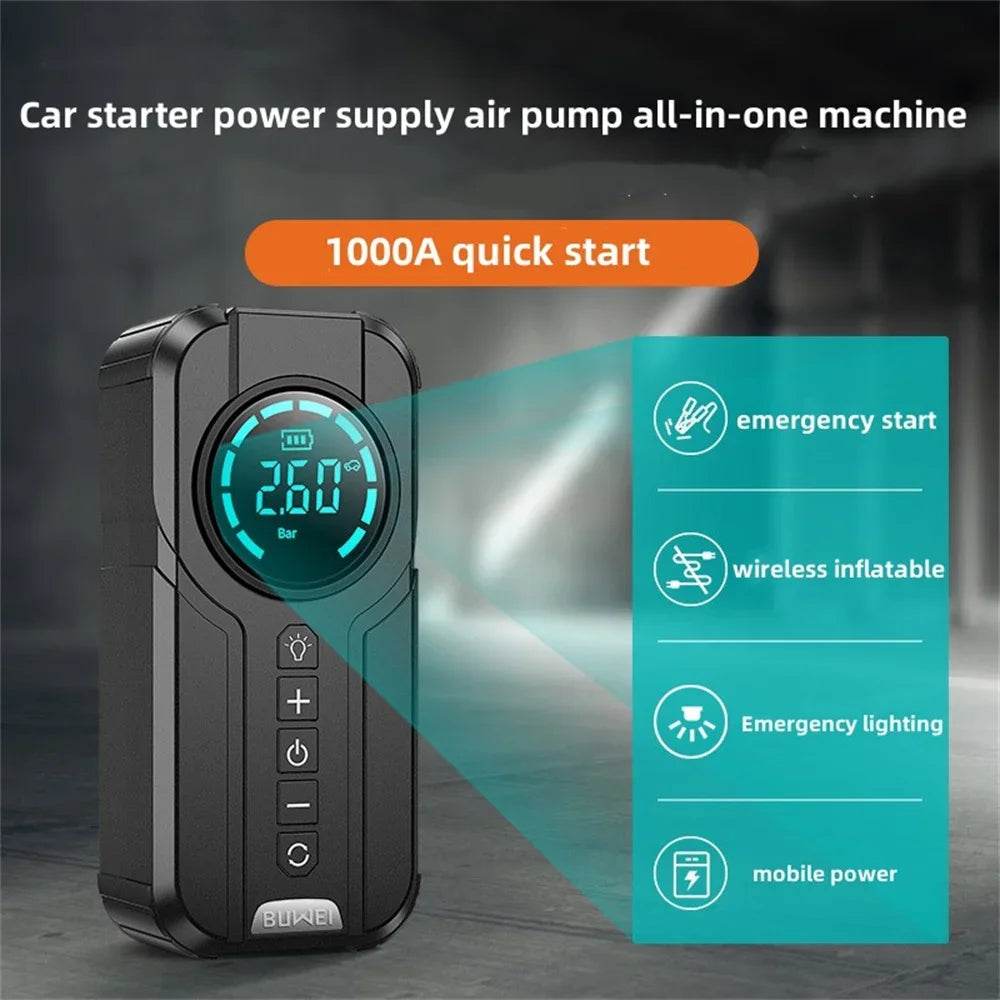 Car Jump Starter Air Pump Power Bank Lighting Portable Air Compressor 4 In 1 Cars Battery Starters Starting Auto Tyre Inflator - MarvelouStoree