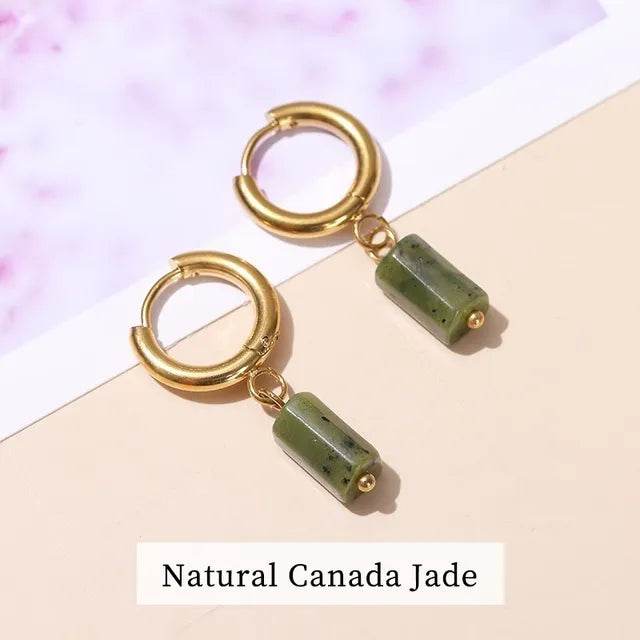 Change Better Natural Aquamarine Cylinder Shape Drop Earrings Women Amethyst Stainless Steel Hoop Dangle Earring Couple Gifts - MarvelouStoree