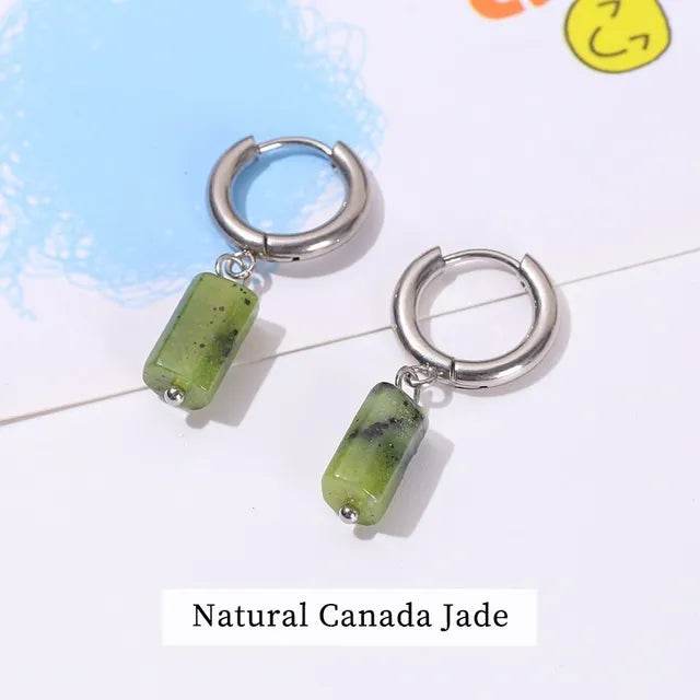 Change Better Natural Aquamarine Cylinder Shape Drop Earrings Women Amethyst Stainless Steel Hoop Dangle Earring Couple Gifts - MarvelouStoree