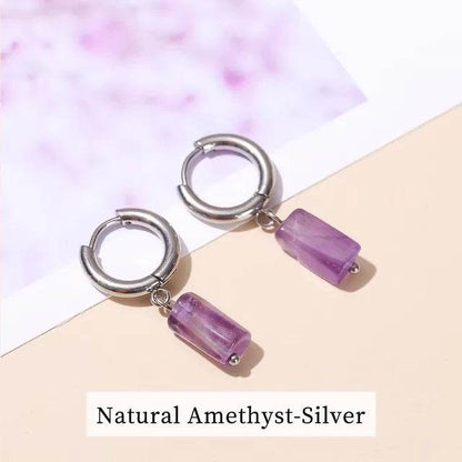 Change Better Natural Aquamarine Cylinder Shape Drop Earrings Women Amethyst Stainless Steel Hoop Dangle Earring Couple Gifts - MarvelouStoree