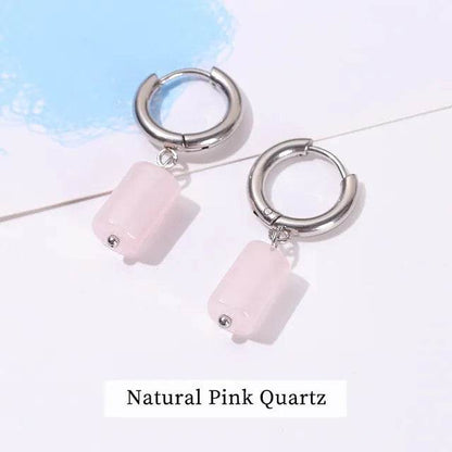 Change Better Natural Aquamarine Cylinder Shape Drop Earrings Women Amethyst Stainless Steel Hoop Dangle Earring Couple Gifts - MarvelouStoree