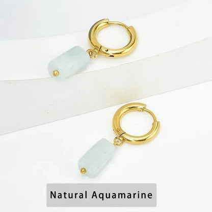 Change Better Natural Aquamarine Cylinder Shape Drop Earrings Women Amethyst Stainless Steel Hoop Dangle Earring Couple Gifts - MarvelouStoree