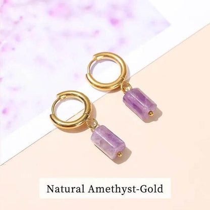 Change Better Natural Aquamarine Cylinder Shape Drop Earrings Women Amethyst Stainless Steel Hoop Dangle Earring Couple Gifts - MarvelouStoree