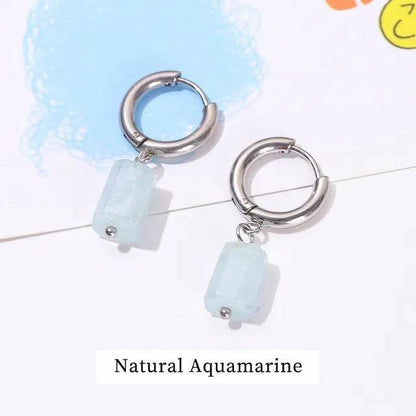 Change Better Natural Aquamarine Cylinder Shape Drop Earrings Women Amethyst Stainless Steel Hoop Dangle Earring Couple Gifts - MarvelouStoree