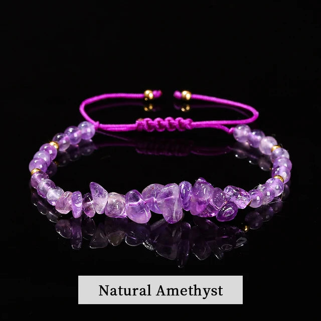 Change Better Natural Stone Amethyst Gravel Chip Bead Adjustable Braided Bracelet Women Men Small Round Bead Strand Healing Gift