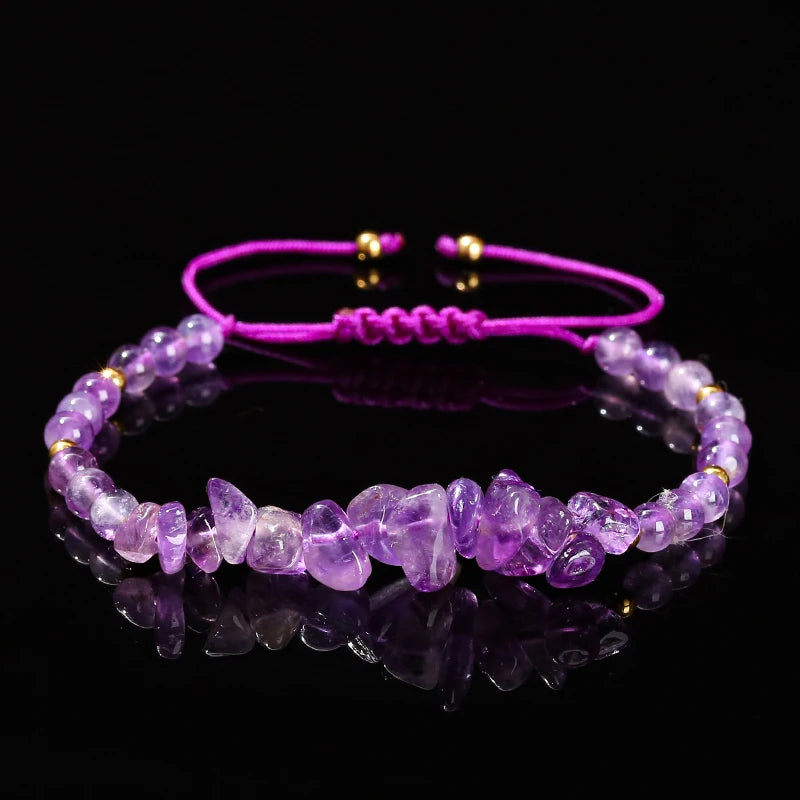 Change Better Natural Stone Amethyst Gravel Chip Bead Adjustable Braided Bracelet Women Men Small Round Bead Strand Healing Gift