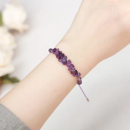 Change Better Natural Stone Amethyst Gravel Chip Bead Adjustable Braided Bracelet Women Men Small Round Bead Strand Healing Gift