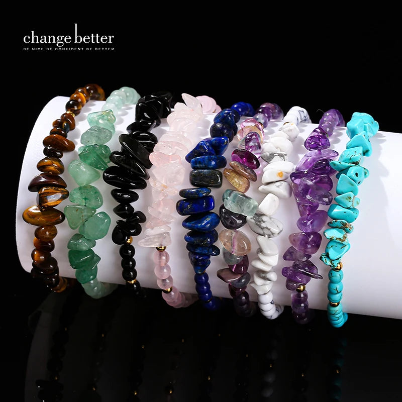 Change Better Natural Stone Amethyst Gravel Chip Bead Adjustable Braided Bracelet Women Men Small Round Bead Strand Healing Gift