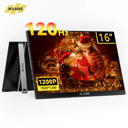 Christmas Gifts 16" 1200P 120Hz Portable Monitor, 16:10 100% sRGB Portable Gaming Monitor with Built-in Stand,HDR and Freensync,