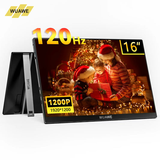 Christmas Gifts 16" 1200P 120Hz Portable Monitor, 16:10 100% sRGB Portable Gaming Monitor with Built-in Stand,HDR and Freensync,