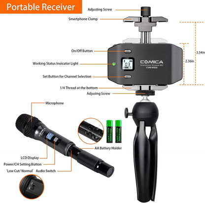 Comica Wireless Microphone With Tripod For iPhone Android Smartphone Dslr Camera Handheld Microphone For Interview, WS50H