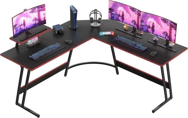 Marveloustoree Smart Computer Desk, L Shaped Gaming Computer Corner Desk PC Gaming Table with Large Monitor Riser Stand , Desk Computer