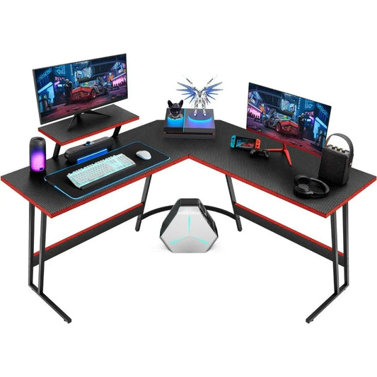 Marveloustoree Smart Computer Desk, L Shaped Gaming Computer Corner Desk PC Gaming Table with Large Monitor Riser Stand , Desk Computer