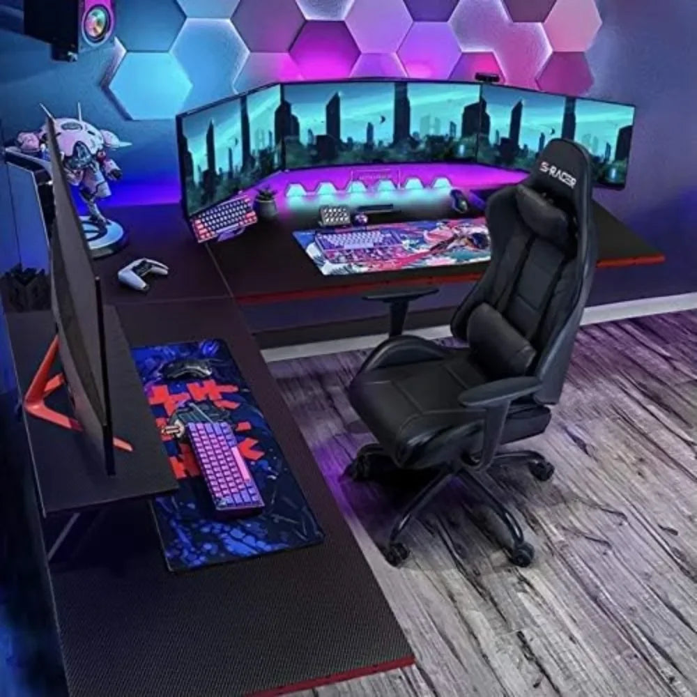 Marveloustoree Smart Computer Desk, L Shaped Gaming Computer Corner Desk PC Gaming Table with Large Monitor Riser Stand , Desk Computer