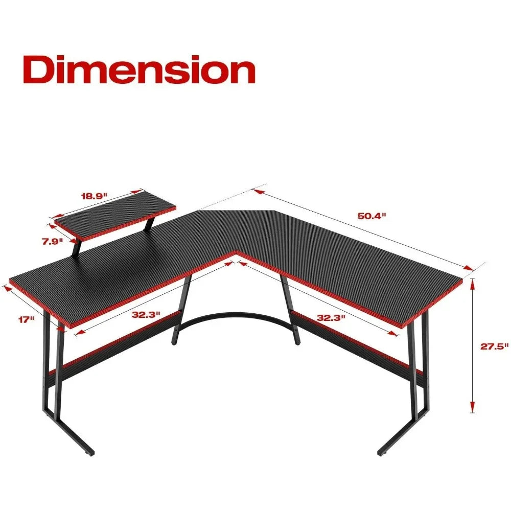 Marveloustoree Smart Computer Desk, L Shaped Gaming Computer Corner Desk PC Gaming Table with Large Monitor Riser Stand , Desk Computer