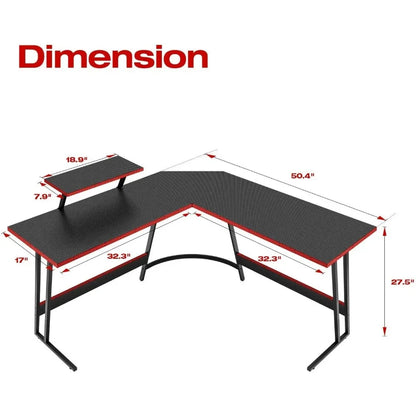 Computer Desk, L Shaped Gaming Computer Corner Desk PC Gaming Table with Large Monitor Riser Stand , Desk Computer