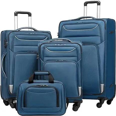 Coolife Luggage 4 Piece Set Suitcase Spinner TSA Lock Softshell lightweight (blue+sliver) - MarvelouStoree