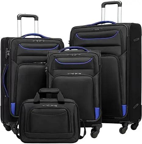 Coolife Luggage 4 Piece Set Suitcase Spinner TSA Lock Softshell lightweight (blue+sliver) - MarvelouStoree