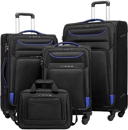 Coolife Luggage 4 Piece Set Suitcase Spinner TSA Lock Softshell lightweight (blue+sliver) - MarvelouStoree