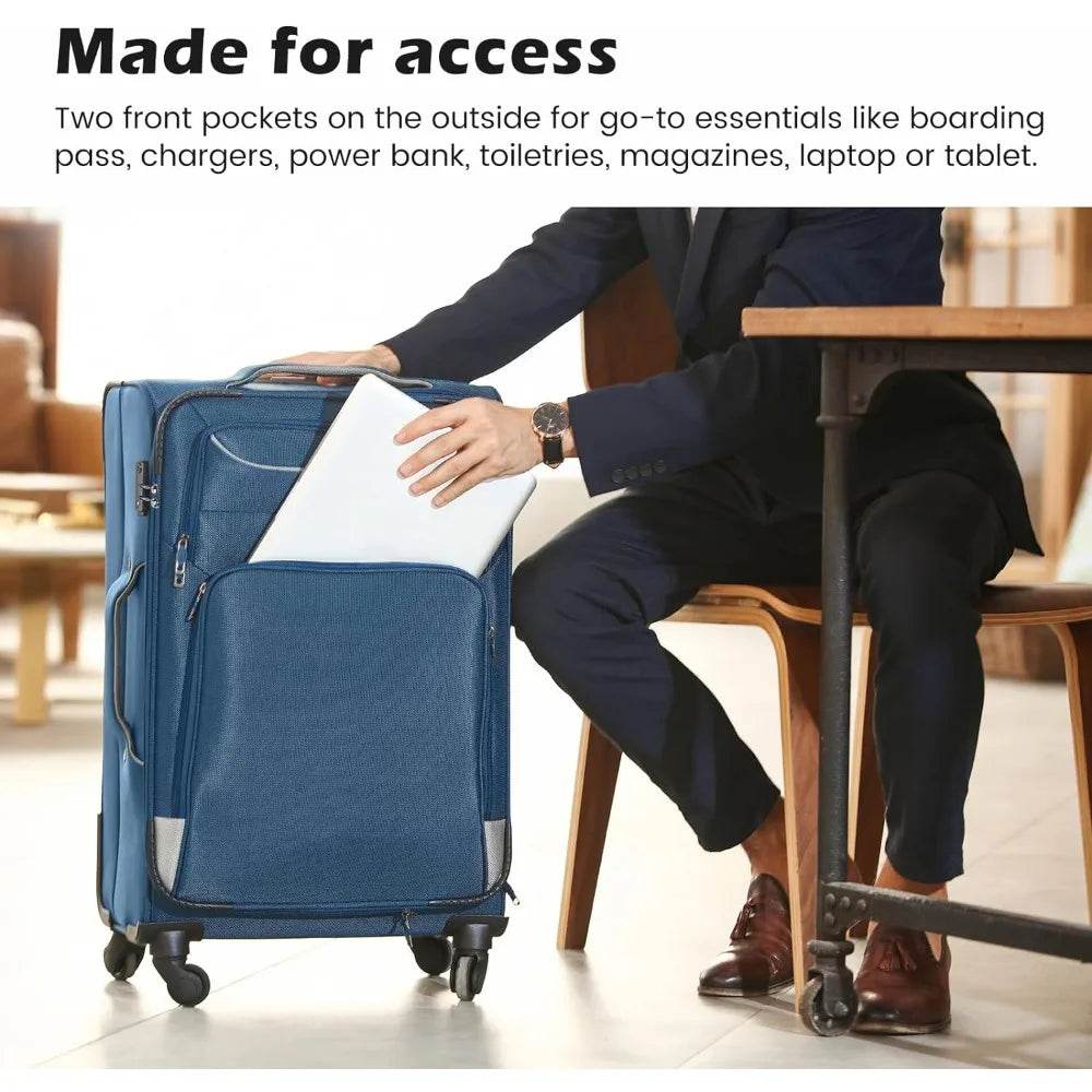 Coolife Luggage 4 Piece Set Suitcase Spinner TSA Lock Softshell lightweight (blue+sliver) - MarvelouStoree