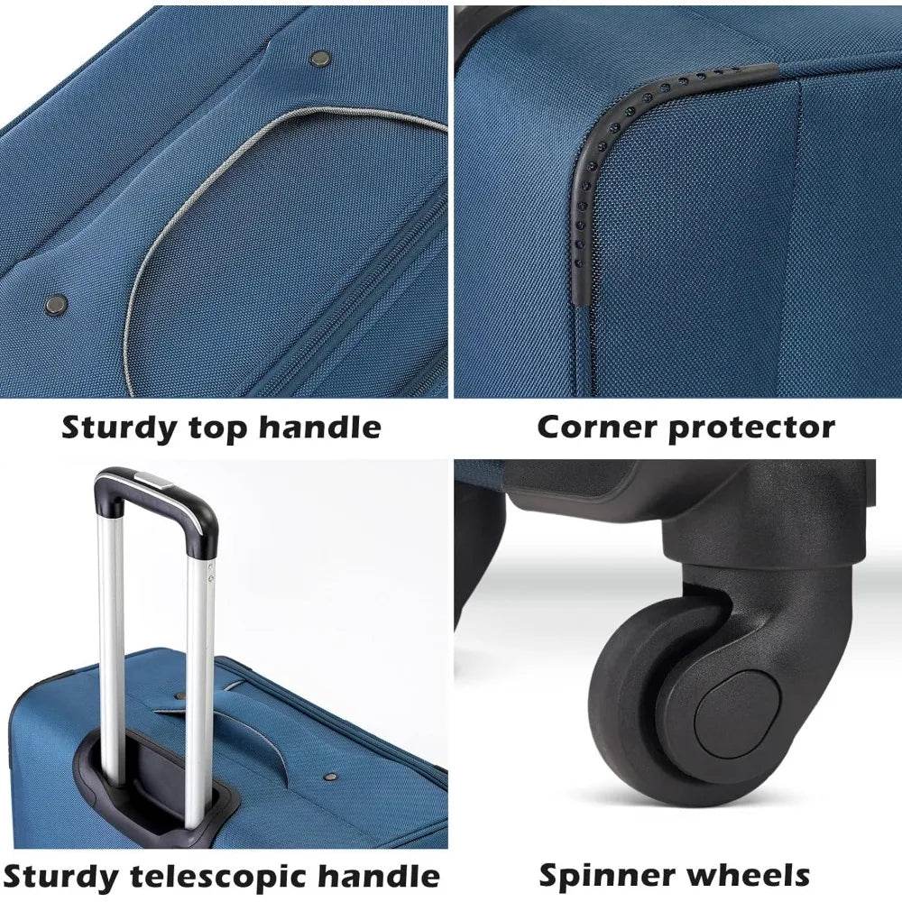 Coolife Luggage 4 Piece Set Suitcase Spinner TSA Lock Softshell lightweight (blue+sliver) - MarvelouStoree