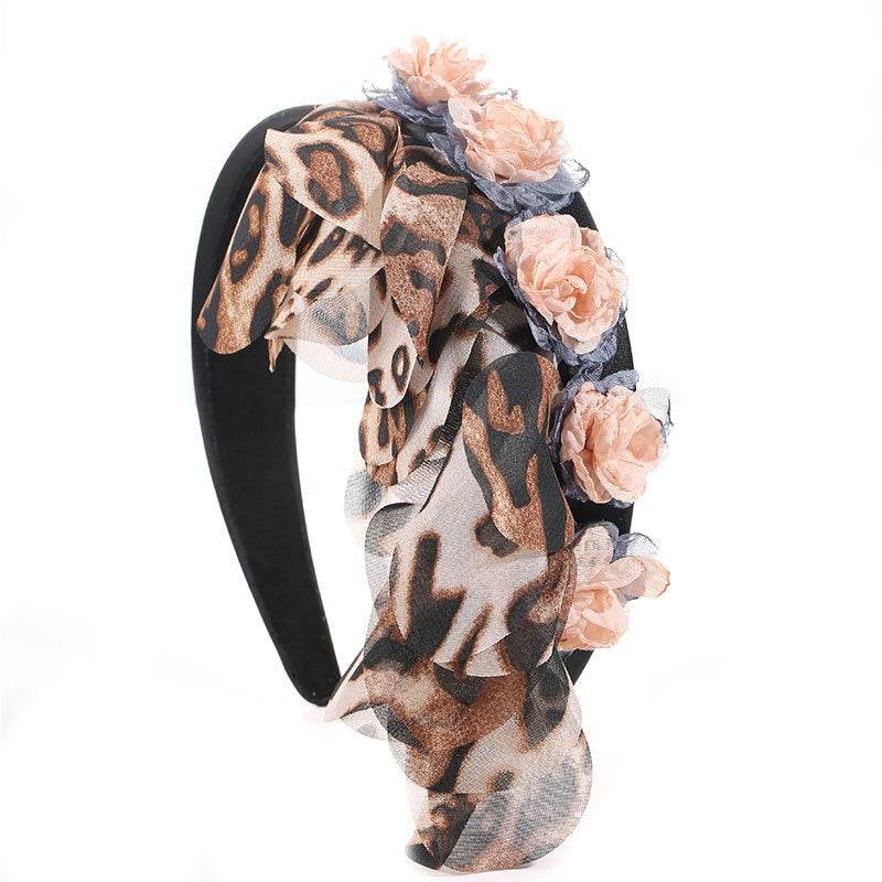 Fashionable leopard print fabric flower headband - MarvelouStoree