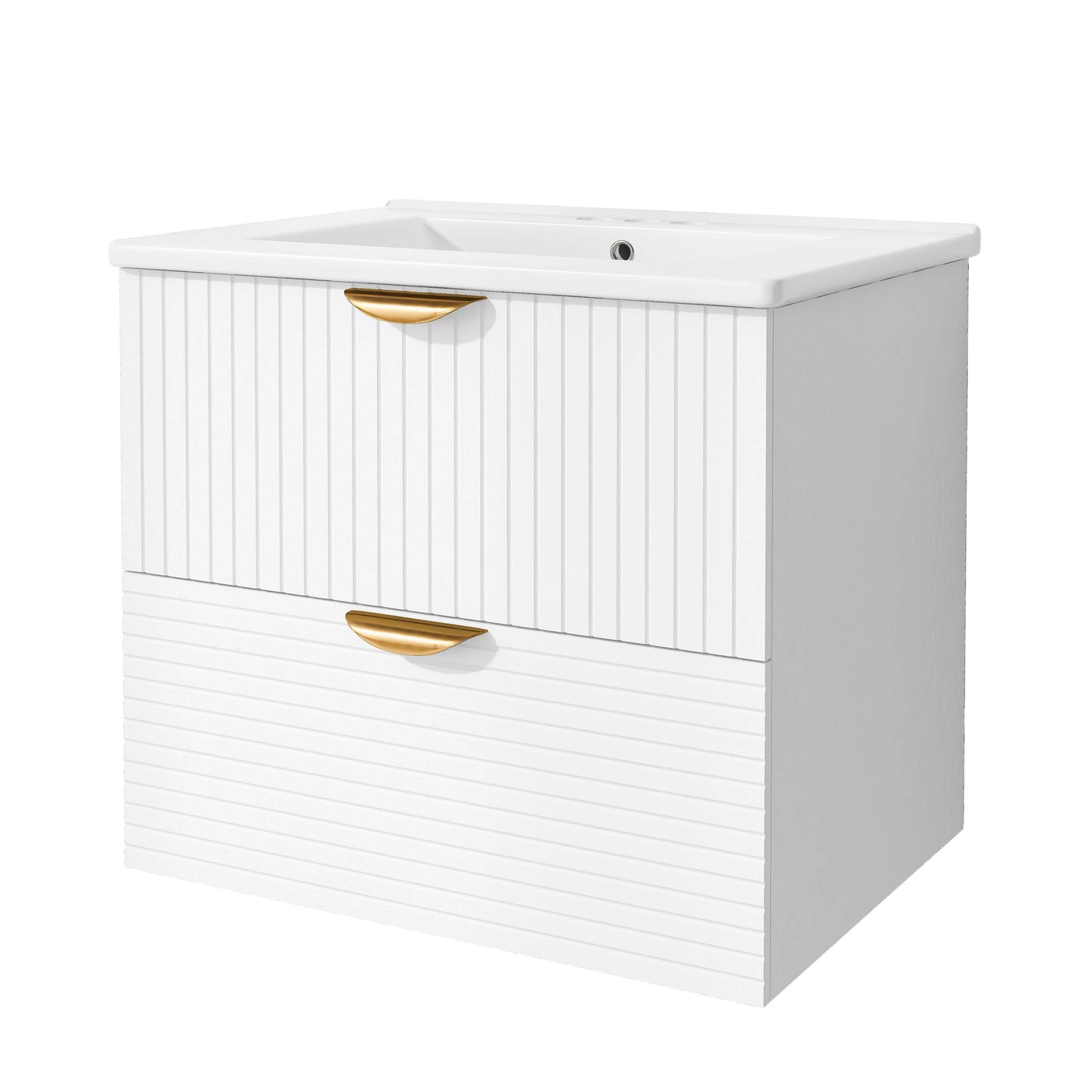 Modern 24-Inch Wall-Mounted Bathroom vanity with 2 Drawers, White - Ideal for Small Bathrooms - MarvelouStoree