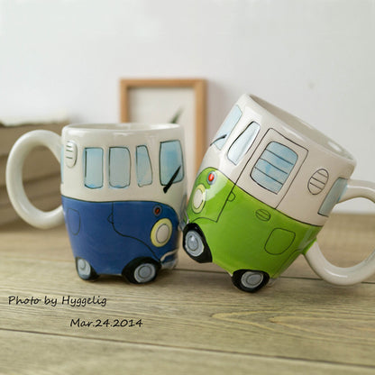 British Hand-painted 3D Double-decker Bus Mug Ceramic UK Retro Coachbus Car Coffee Cup Friends Tv Klimt Caneca Criativa Gift Box