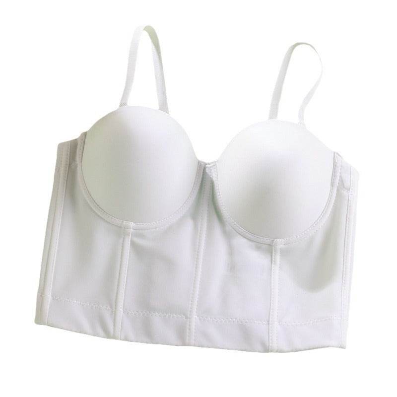 Strapless outer wear fishbone bra solid color with steel ring body shaping vest short - MarvelouStoree