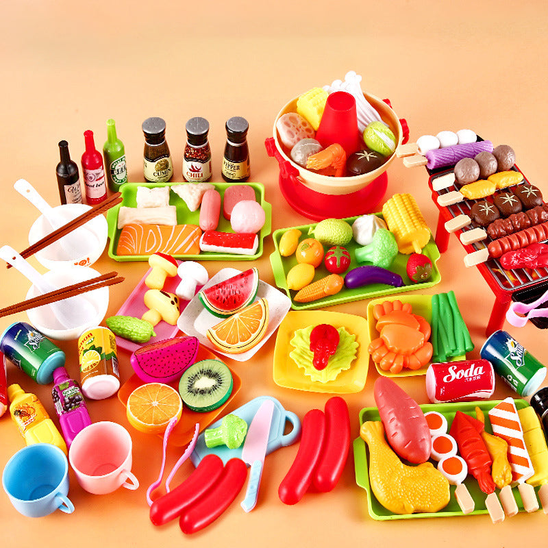 Children's Home Barbecue Simulation Food Seafood Fruit Vegetable Kitchen Hot Pot Toy Boys And Girls Cooking Set