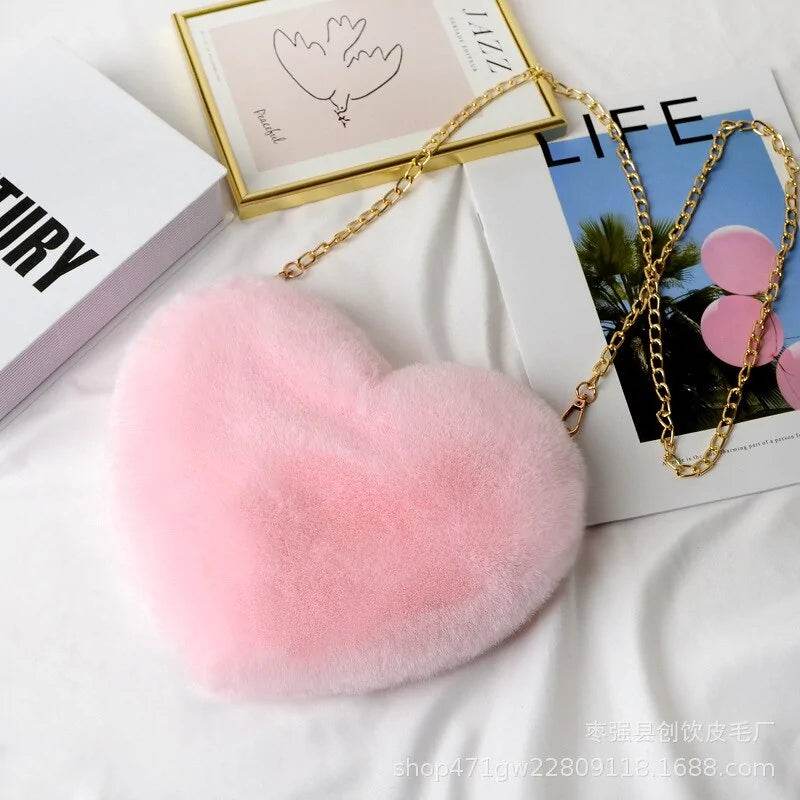 Women's Heart Shaped Faux Fur Crossbody Wallet - MarvelouStoree