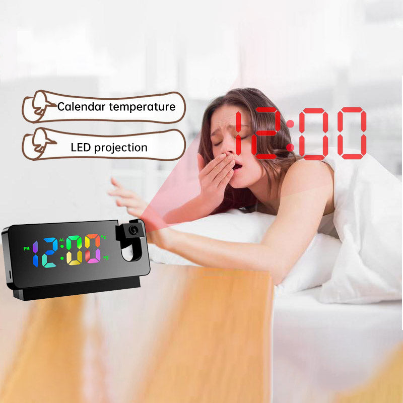 180° Rotation LED Digital Projection Alarm Clock USB Electronic Ceiling Projector Alarm Clock for Bedroom Bedside Desktop Clock