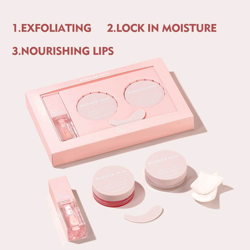 Pudaier Lip Care Set Exfoliating Lip Scrub Moisturizing Lip Mask Lip Oil Lipstick - MarvelouStoree