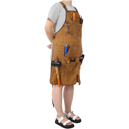 Long heavy-duty waxed canvas tool apron, carpenter apron, carpenter apron, carpenter waterproof 18 ounces - MarvelouStoree