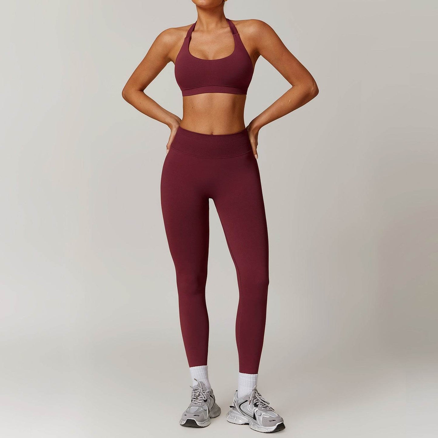 Hanging neck bra+pants yoga set, sports running set - MarvelouStoree