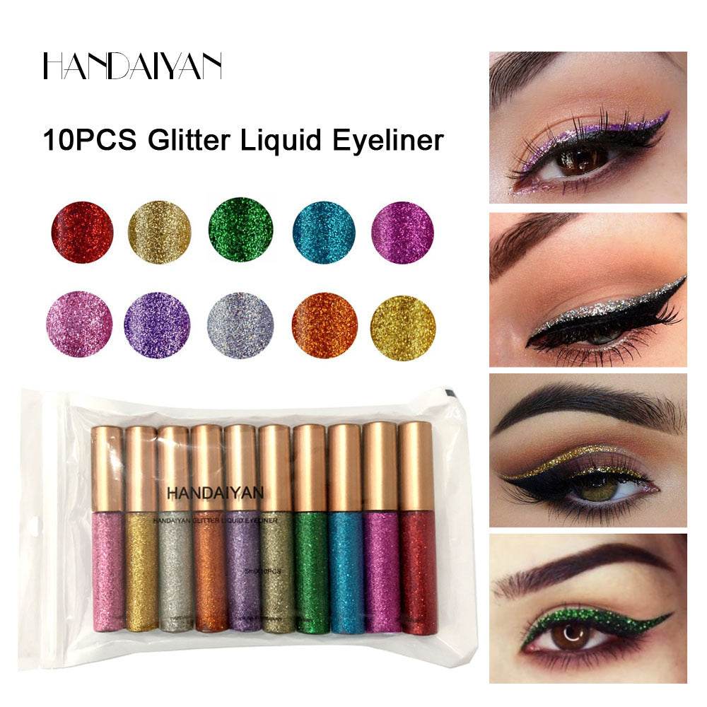 HANDAIYAN Explosive Glitter Liquid Eyeliner Set Sequin Pop Eyeliner Liquid 10 Pack - MarvelouStoree