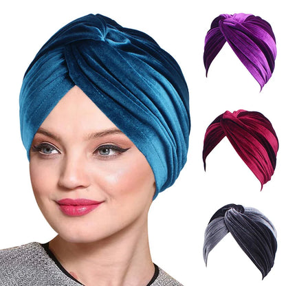 Women Velvet Turban Hat Headband Muslim Hijab Caps Female Soft Bandana Headband Hijabs Head Wrap Hair Accessories Supplies