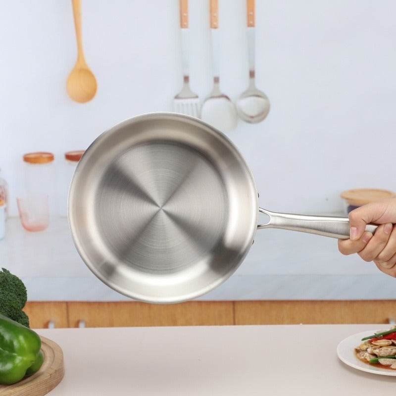 stainless steel frying pan, household flat bottomed pan, uncoated, non stick, steak frying pan, electric stove, gas universa - MarvelouStoree