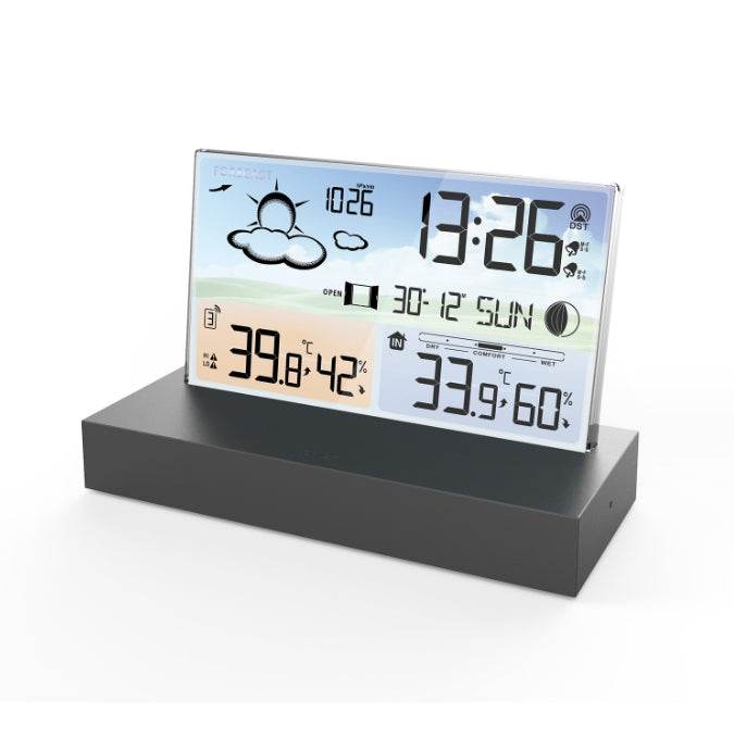 Transparent glass weather clock 3396C color screen RF wireless multi function weather forecast electronic alarm clock - MarvelouStoree