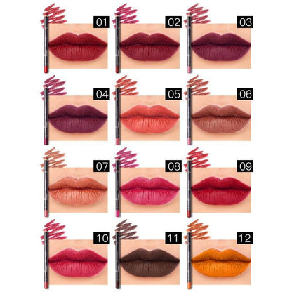 Pudaier twelve-color lip liner foreign trade waterproof non-fading matte velvet lipstick pen - MarvelouStoree