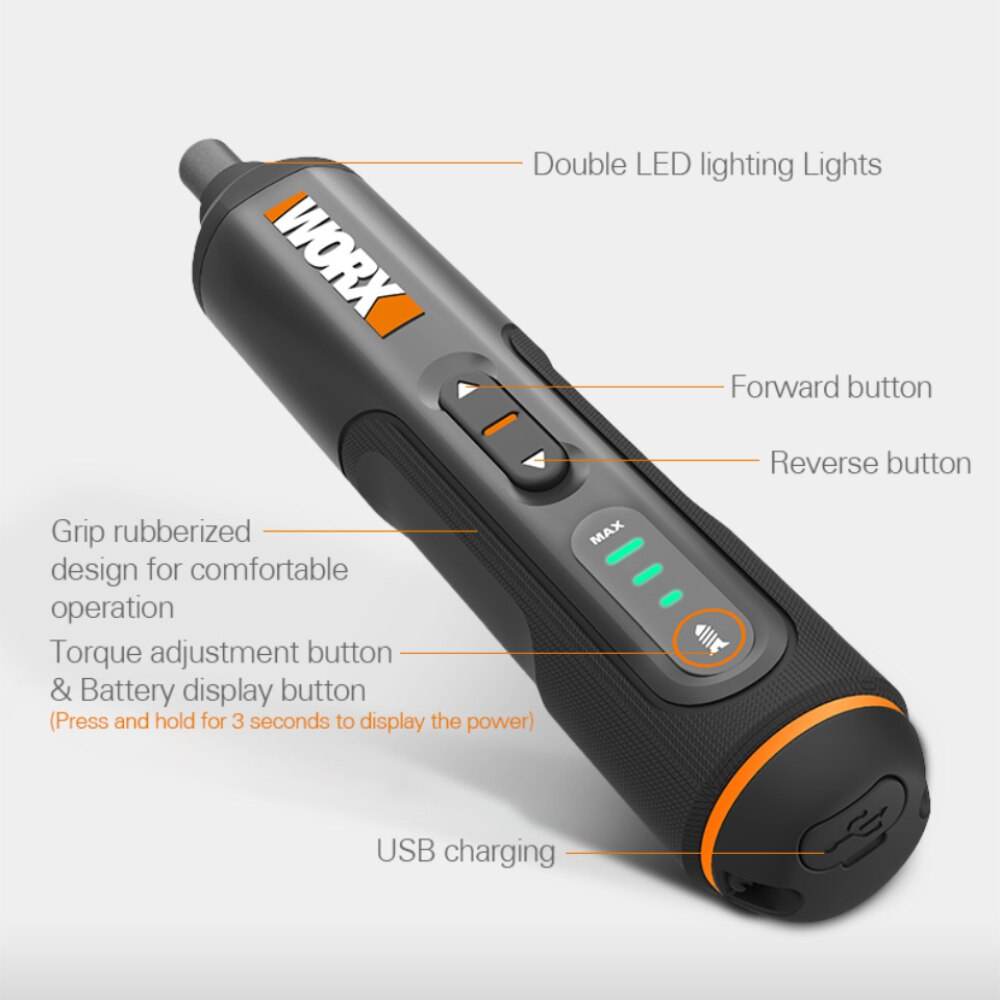 Worx 4V Mini Electrical Screwdriver Set WX240 Smart Cordless Electric Screwdrivers USB Rechargeable Handle with 26 Bit Set Drill - MarvelouStoree