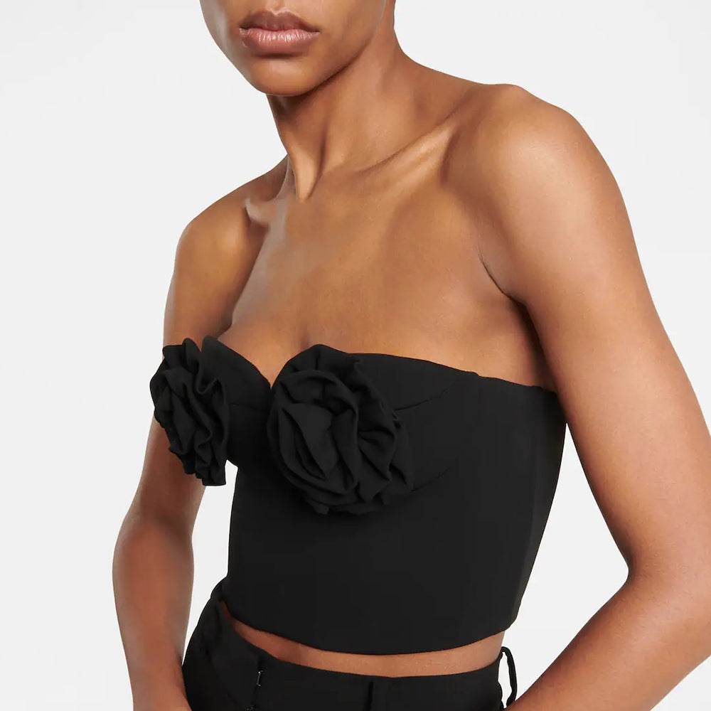 Hot black three-dimensional chest flower exposed navel strapless fashion hot and spicy vacation party outfit - MarvelouStoree