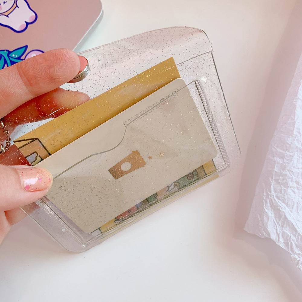 Japan And South Korea Simple Net Red Transparent Card Package Student Portable Bus ID Bank Card Protective Sleeve Flash Powder Coin Purse