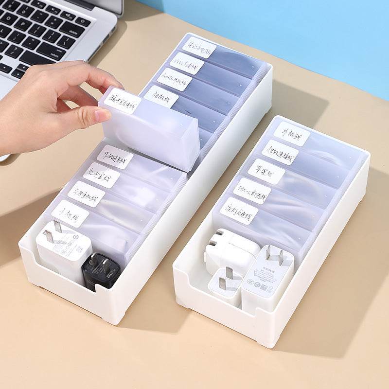 Desktop Data Cable Storage Artifact Mobile Phone Charger Charging Cable Sorting Grid Winder Power Cord Storage Box - MarvelouStoree