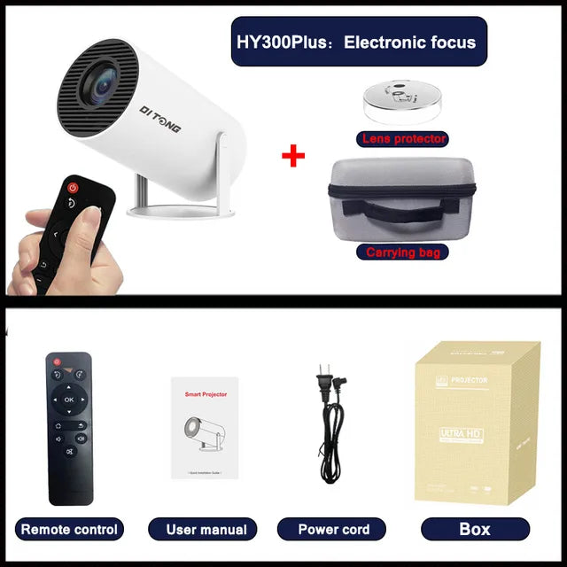 DITONG HY300 Plus Projector Android 4K 1280*720P Dual Wifi 300ANSI Video Cinema Outdoor Portable  home hd led HY300 Pro Projetor