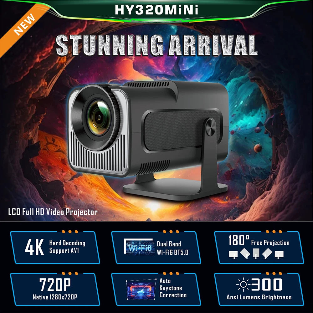 DITONG HY320 Mini Newly Native 720P Android 4K 1080p Projector 300ANSI Wifi Cinema Outdoor Portable 180° Rotable hy300 Projector