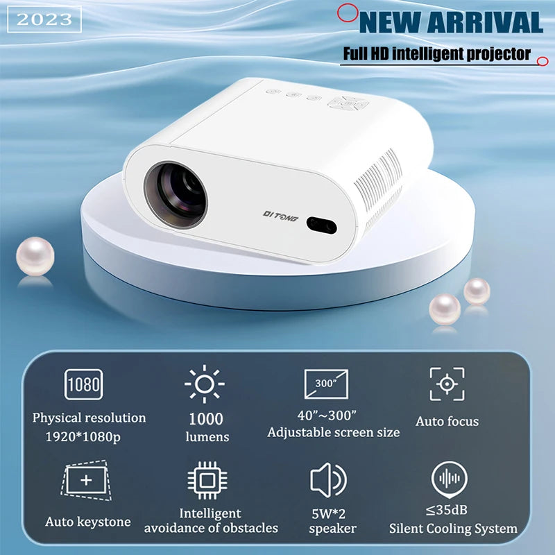 DITONG Projector 4K Android with Dual WiFi 6 and Bluetooth Auto Keystone Auto Focus Home Theatre HD Native 1080P Outdoor Movie