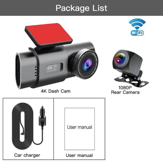 Dash Cam UHD 4K+1080P Dual Lens Car Recorders With WiFi HD IR Night Vision Camcorder G-Sensor Car DVR Black Box - MarvelouStoree