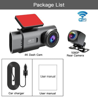 Dash Cam UHD 4K+1080P Dual Lens Car Recorders With WiFi HD IR Night Vision Camcorder G-Sensor Car DVR Black Box - MarvelouStoree