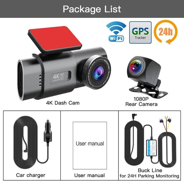 Dash Cam UHD 4K+1080P Dual Lens Car Recorders With WiFi HD IR Night Vision Camcorder G-Sensor Car DVR Black Box - MarvelouStoree